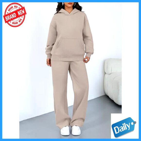 Oversized Hoodie Sweatsuit Set Wide Leg Pants Lounge Travel Activewear - Picture 2 of 6